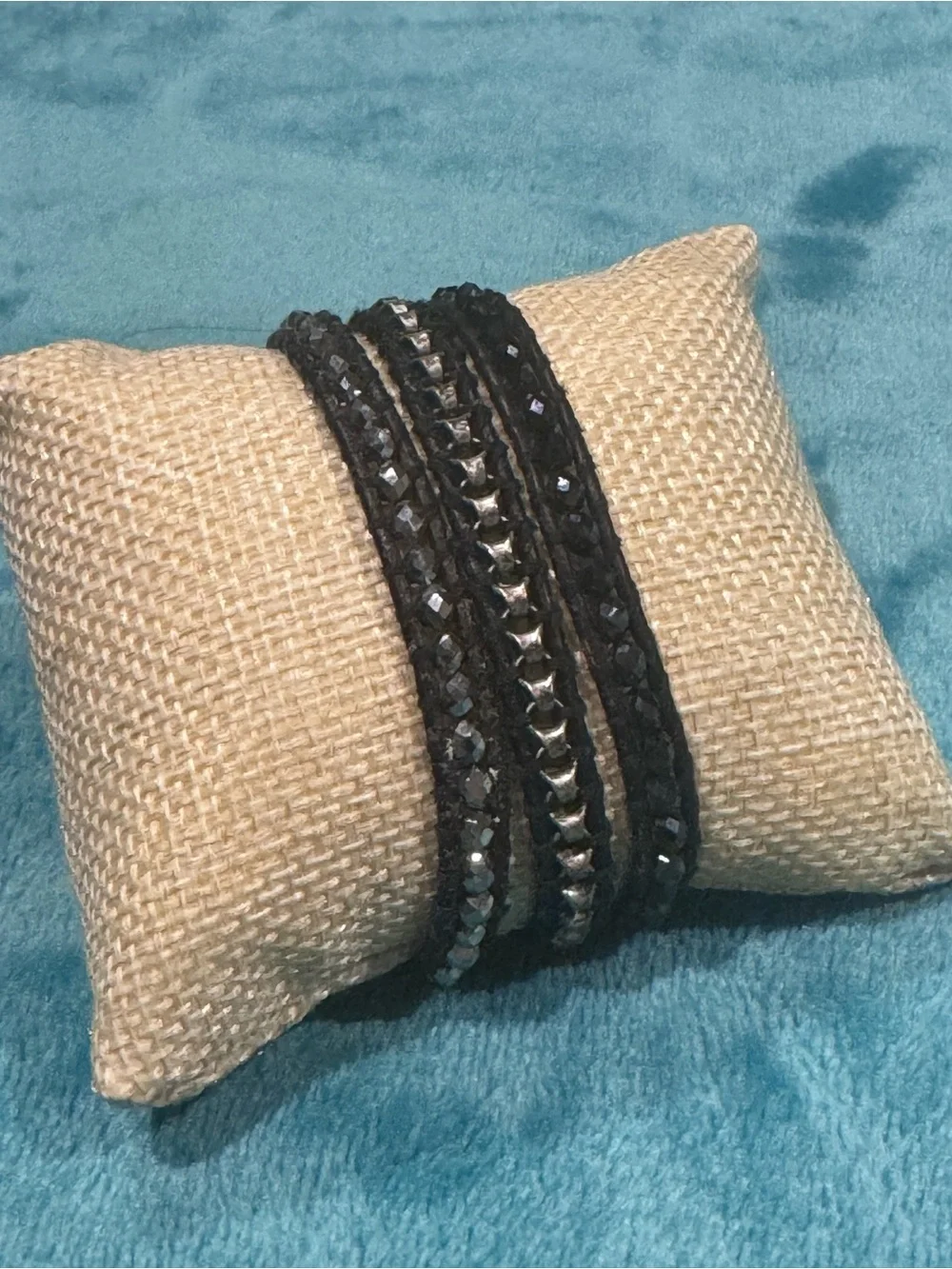 Chan Luu Black Multi-Row Crystal Wrap Bracelet